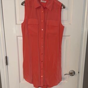 Equipment Sleeveless Button-Down Shirt - Coral
